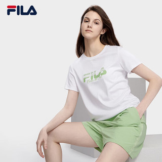 FILA 斐乐短袖T恤女2024春季时尚休闲简约针织短袖衫 标准白-WT 160/80A/S