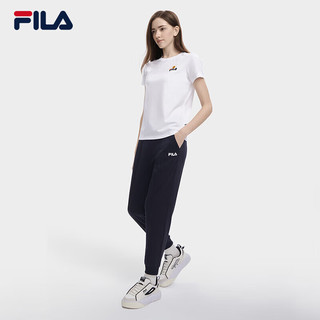 FILA 斐乐女子短袖T恤时尚创意插画休闲针织短袖衫 标准白-WT 165/84A/M