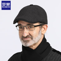 罗蒙帽子男秋冬季老年爸爸鸭舌帽带护耳防风防寒保暖毛呢前进帽 黑色 适合头围56-62cm（可调节） 