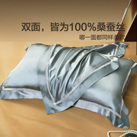 富安娜 FUANNA真丝枕套 100%桑蚕丝 双面真丝枕头套单人一只 48*74cm（礼盒装） 【19姆米真丝】布查德绿