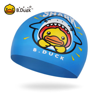 B.Duck小黄鸭儿童泳镜泳帽套装 可爱小鸭大框泳镜硅胶泳帽两件套 蓝色套装