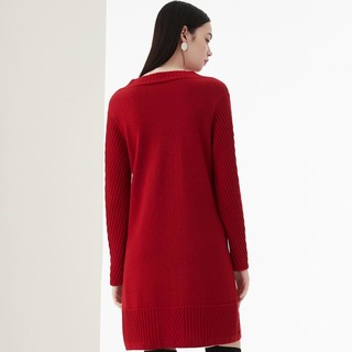 【厚款】山羊绒半高领针法红色A字显瘦羊绒连衣裙