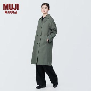 无印良品（MUJI）女式 不易沾水 双排扣大衣 外套女款 风衣 BDE33C4S 烟熏绿色 S 155/80A