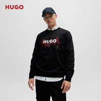 HUGO男士2024早春火焰徽标装饰棉质毛圈布卫衣 001-黑色 EU:M