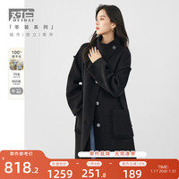 对白100%绵羊毛双面羊绒大衣女冬装中长款高端毛呢外套 静谧黑 M