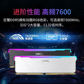 GEIL金邦巨蟹DDR5内存条台式机电脑马甲条 48G(24GX2)套装 8000灯条白色CL40