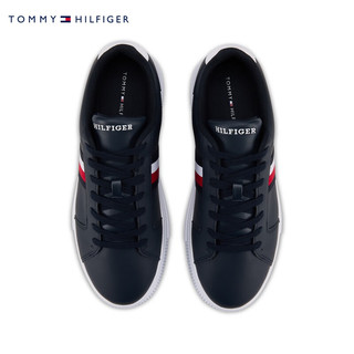 TOMMY HILFIGER 24春季男装条纹织带厚底皮革板鞋休闲运动鞋FM0FM04895 藏青色DW5 40