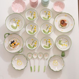 康陌 2023碗碟套装好看的家用清新碗筷碗盘陶瓷餐具单个