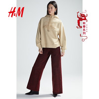 H&M【新年系列】女装卫衣2024春季轻便宽松字母连帽衫1223390 米色/Rising to the Top 165/96A