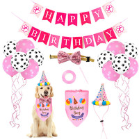 萌嘟星寵 狗狗貓咪派對生日帽寵物圍兜帽子氣球可愛裝扮裝飾套餐 粉色款