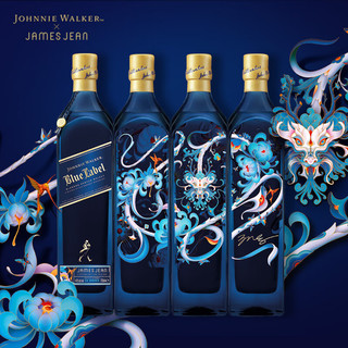 尊尼获加（JOHNNIE WALKER）蓝牌 蟠龙献瑞龙年礼盒 调和型威士忌 750ml*4