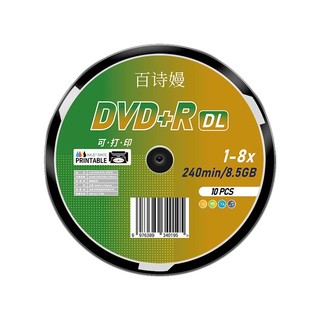 百诗嫚光盘DVD+R DL空白光盘/刻录盘 8速8.5GB影像商务办公游戏电影影碟PS可刻录打印档案系列桶装10片 DVD+R DL 8.5G十片装