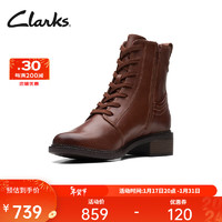 Clarks 其乐 女鞋梅系列马丁靴秋冬靴子工装高帮鞋英伦牛皮女靴 深棕褐色 261684654 40