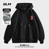 GLM森马集团品牌外套男秋季320G重磅棉款青少年休闲大码潮牌连帽夹克 【常规】黑#红中国字 M