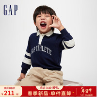 Gap 盖璞 男幼童春季2024LOGO撞色翻领卫衣儿童装洋气上衣891597 海军蓝 110cm(4-5岁) 亚洲尺码