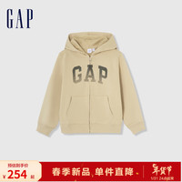 Gap男童2024春季LOGO刺绣宽松连帽卫衣儿童装运动外套429331 卡其色 160cm(XL) 亚洲尺码