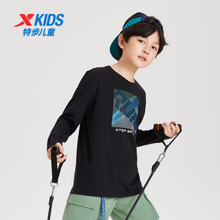 特步（XTEP）儿童童装男童中大童百搭时尚运动长袖针织衫 正黑色 150cm