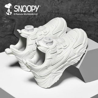 SNOOPY 史努比 童鞋儿童运动鞋休闲百搭小白鞋男女童旋纽扣跑鞋0314白色30 30码适合脚长17.9-18.4cm