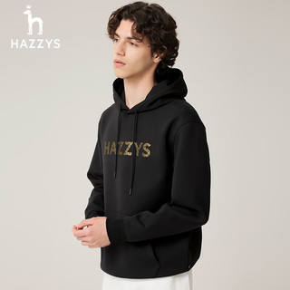 哈吉斯（HAZZYS）男装 男士休闲上衣烫金logo连帽卫衣男ABTZE0ACE07 黑色BK 175/96A 48