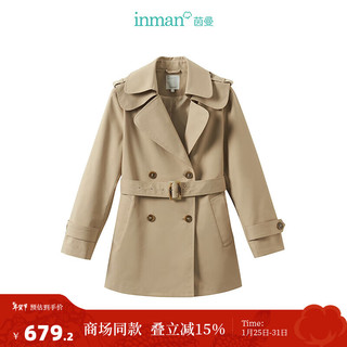 茵曼（INMAN）设计感双层领风衣2024春季女装系带收腰外套 卡其色 S