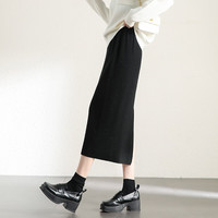 SENTUBILA 尚都比拉 冬季简约百搭弹力毛织松紧腰裙摆开叉柔软半身裙 雅黑色 JM