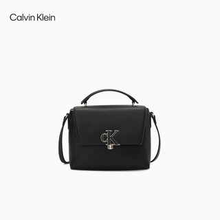 卡尔文·克莱恩 Calvin Klein 女包时尚金属字母旋扣翻盖式手提单肩斜挎小方包新年DH3012 001-黑色 OS