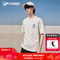 FILA 斐乐 FUSION斐乐潮牌款针织短袖衫2024春时尚宽松纯棉T恤 麦乳色-BG 175/96A/L