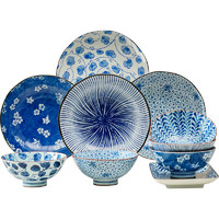 美浓烧日式碗盘套装家用创意和风碗碟餐具陶瓷釉下彩饭碗盘子