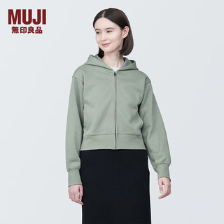 无印良品 MUJI 女式 紧密织 拉链衫 女外套春季款 连帽卫衣 短款  浅绿色 XS(150/76A)