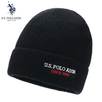 us polo assn U.S.POLO ASSN.毛线帽男秋冬季保暖防风加绒加厚情侣针织帽户外骑行男女通用圣诞节元旦送礼 5094023164 黑色