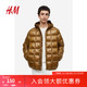  H&M 男装棉衣2023年冬季新款保暖绗缝户外轻便宽松连帽外套1169656 深黄色　