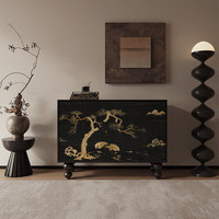 韵祺阁中古风客厅玄关装饰柜实木餐边柜彩绘金色松置物柜卧室床尾柜 北美白蜡木 尺寸:长115*宽40*高85cm