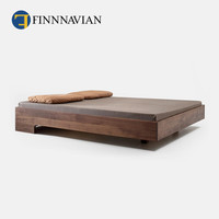 芬·纳维亚 FINNNAVIAN 芬纳维亚  主卧日式卧室双人床Vilo-3现代黑胡桃全实木床 典雅黑【橡木】 1.2m
