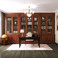 青发全实木美式书架带门落地墙柜家用原木置物展示柜防尘玻璃门书柜 樱桃色 【全实木】8门（2+2+2+2门组合）