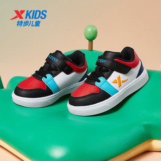 特步（XTEP）儿童童鞋男女童幼童时尚撞色百搭板鞋 白黑红 22码