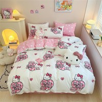 Hello Kitty 卡通可爱全棉儿童凯蒂猫床上用品四件套春夏床笠款三件套