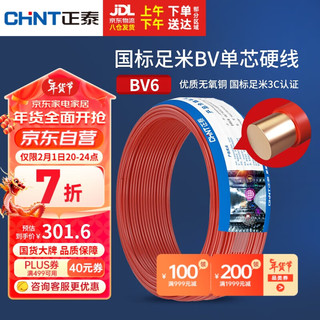 CHNT 正泰 ZR-BV6 单芯阻燃火线 红色 6m㎡*50m
