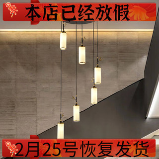 忆往昔现代新中式中国风竹叶全铜楼梯间长吊灯餐厅LED复式楼书房装饰灯 单头-竹叶/全铜+玻璃