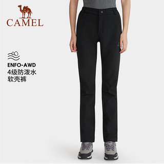 骆驼（CAMEL）户外冲锋软壳裤保暖加厚加绒长裤防风防水登山裤 A1W1VV126，黑色，女 L