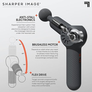 SHARPER IMAGE 筋膜枪按摩器全身运动肌肉放松仪 可调节角度、超静音、4个附件 Powerboost Flex Pivot 黑色