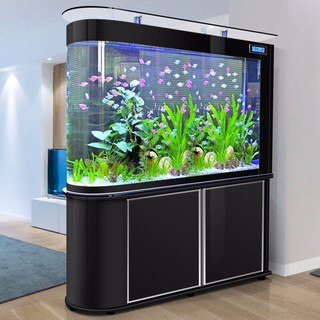 欧宝鱼缸水族箱客厅大型家用生态玻璃水族箱金鱼缸屏风玄关 1.5米长 侧滤