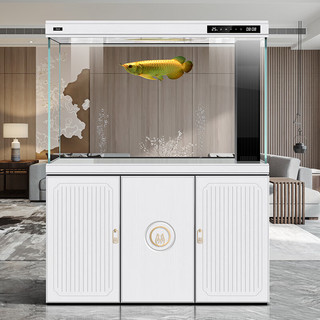 德克（D&A）新中式大型龙鱼缸客厅家用落地养鱼超白玻璃生态底过滤智能水族箱 星曜黑（屏风款） 100x40x153cm