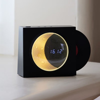 摩门（Momen）智能复古黑胶唱片CD机闹钟多功能蓝牙音箱桌面装饰男女闹钟起床 月岩黑【升级版】