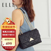 ELLE 她 女包2023新款头层牛皮菱格腋下包单肩包斜挎包22592送女友送老婆 黑色