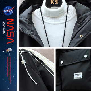 NASA GOOD男装冬季中长款羽绒服男款宽松大码男士保暖百搭休闲外套袄子 黑色 6XL