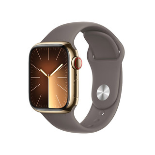 Apple/苹果 Watch Series 9 智能手表蜂窝款41毫米金色不锈钢表壳陶土色运动型表带S/M S9 MRJW3CH/A