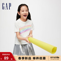 Gap 盖璞 女童春季2024LOGO卡通印花圆领纯棉T恤儿童装430239短袖 白色 140cm(M)亚洲尺码