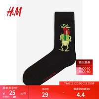 H&M男士袜子冬季圣诞图案弹性柔软舒适针织袜中筒袜0706270 黑色/圣诞怪杰 27-28