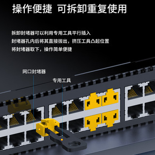 博扬 RJ45可拆卸锁 网络接口封堵器 网口锁 黄色 100个装（配5把工具）BY-RJ45-ZS-YE100