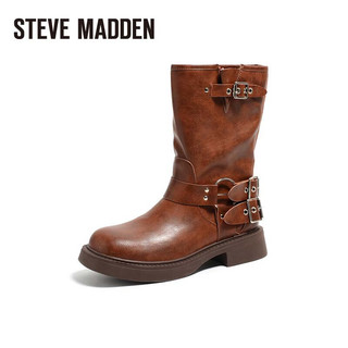 史蒂夫·马登 STEVE MADDEN/思美登冬粗跟短筒时装中筒西部靴女 RAE 棕色 37